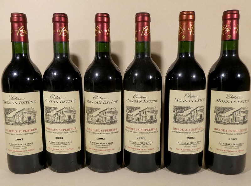 6 Blles CH. Monsan Estebe. Bordeaux 2003...