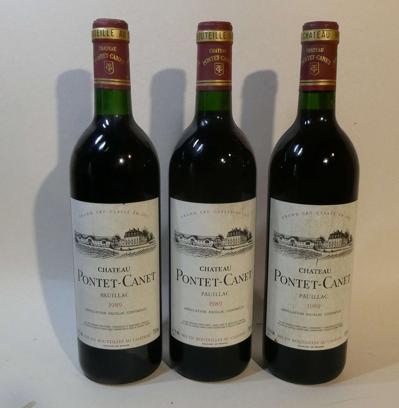 3 Blles CH. Pontet-Canet. Pauillac 1989.