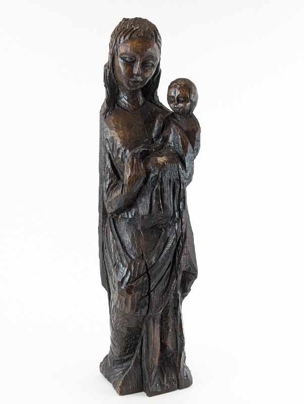 VIERGE A L'ENFANT en bois monoxyle sculp...